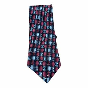 Zenio Men's Burgundy and Blue Patterned Silk Tie 3.5”